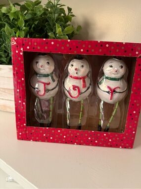 JOHANNA PARKER SNOWMAN HOLIDAY SHELF SITTER SET TRIO JOY CHRISTMAS  NEW
